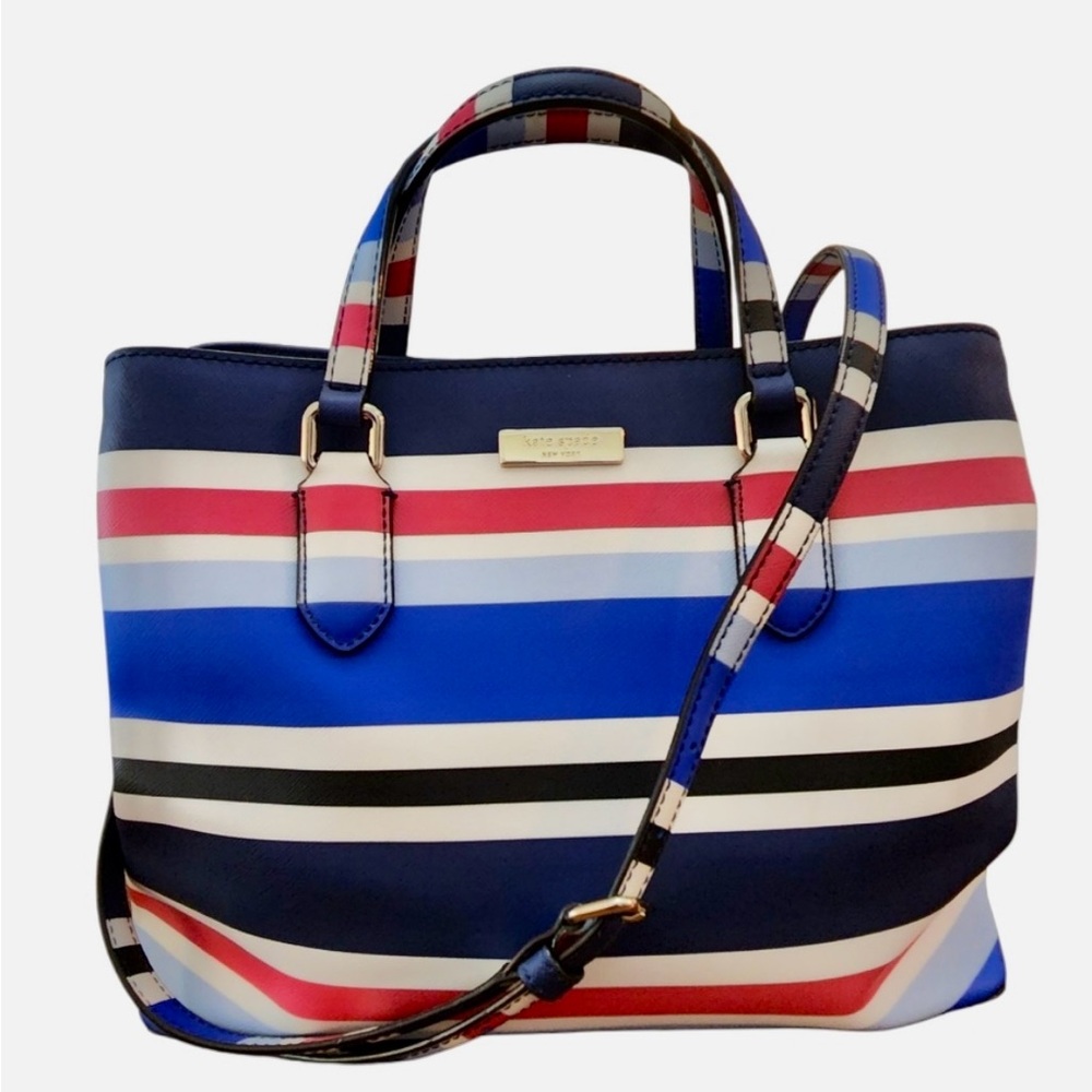 KATE SPADE ♥️🤍💙 Cute Electric Blue, Red, Black & White Striped Tote